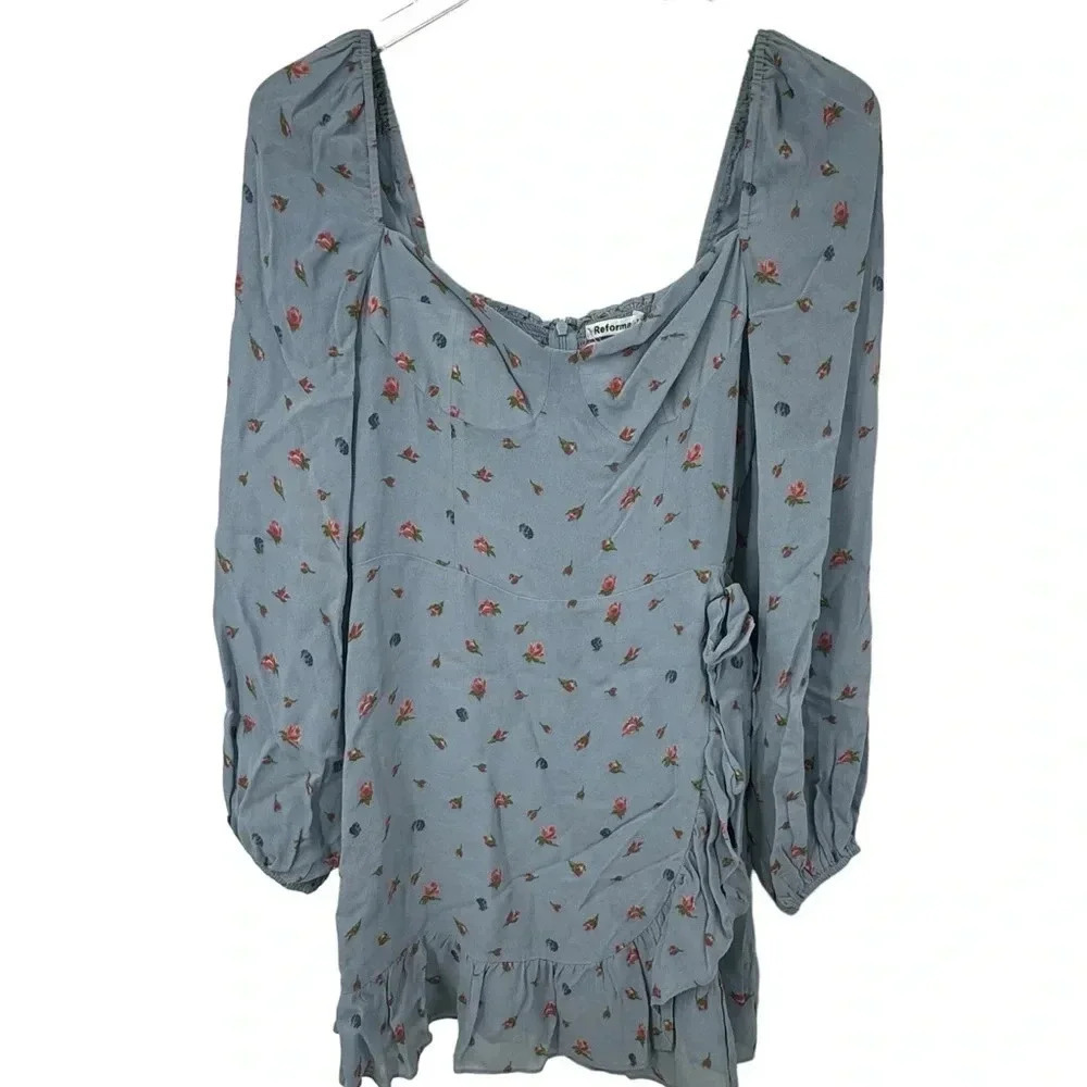 Reformation Cammi Blue Floral Mini Dress size 6 B2155 - Picture 5 of 8